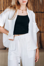white linen shirt half sleeve - Image 2